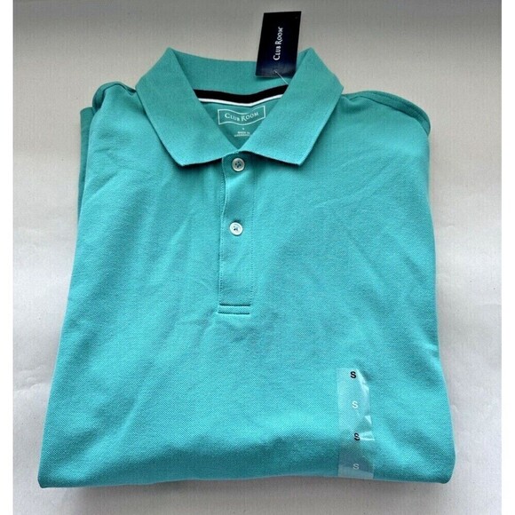 Club Room Mens Performance Polo Shirt Short Sleeve Cotton Green Lake Size Small - Picture 2 of 5